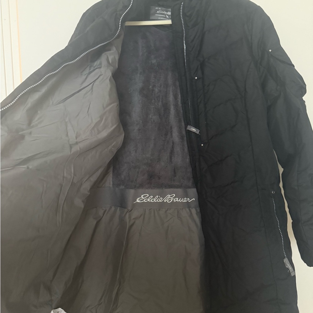 Eddie Bauer Black Faux Fur Lined Down Puffer Jacket